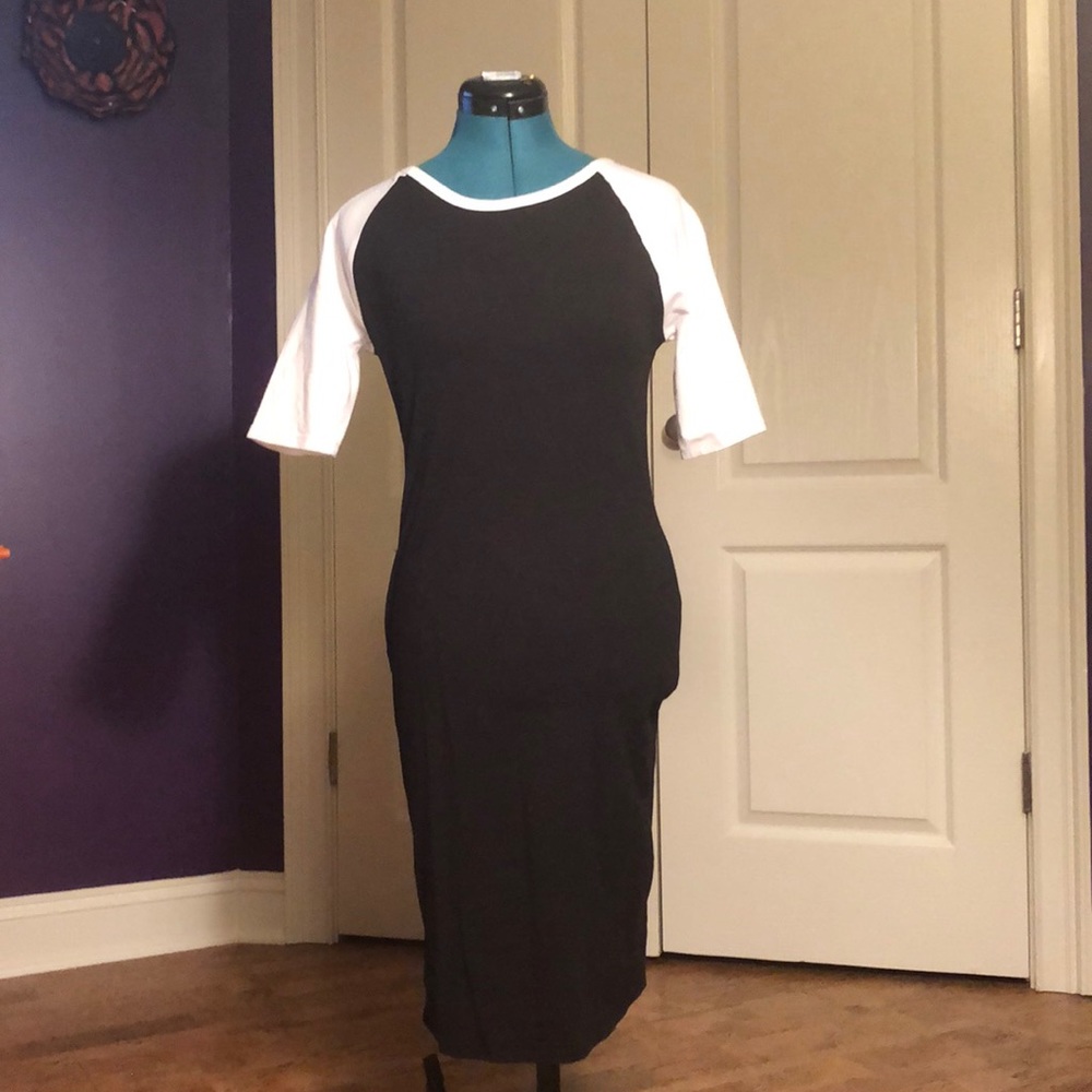 LuLaRoe Black and White Midi Body Con Dress, S